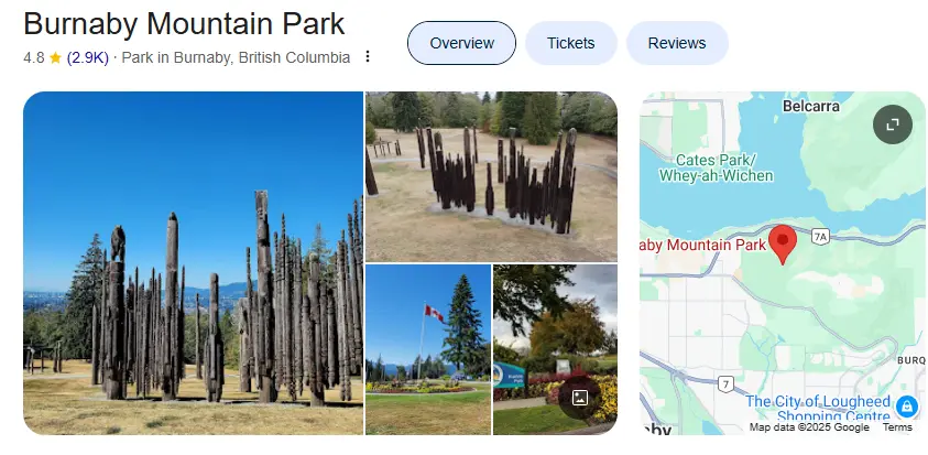 Burnaby Mountain Park has leash required dog trails