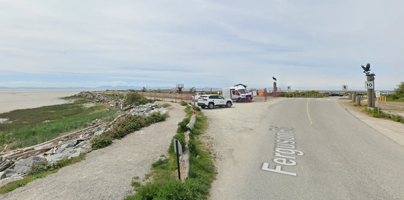 Entrance to Iona Beach Regional Park. Few trails are dog-friendly off-leash
