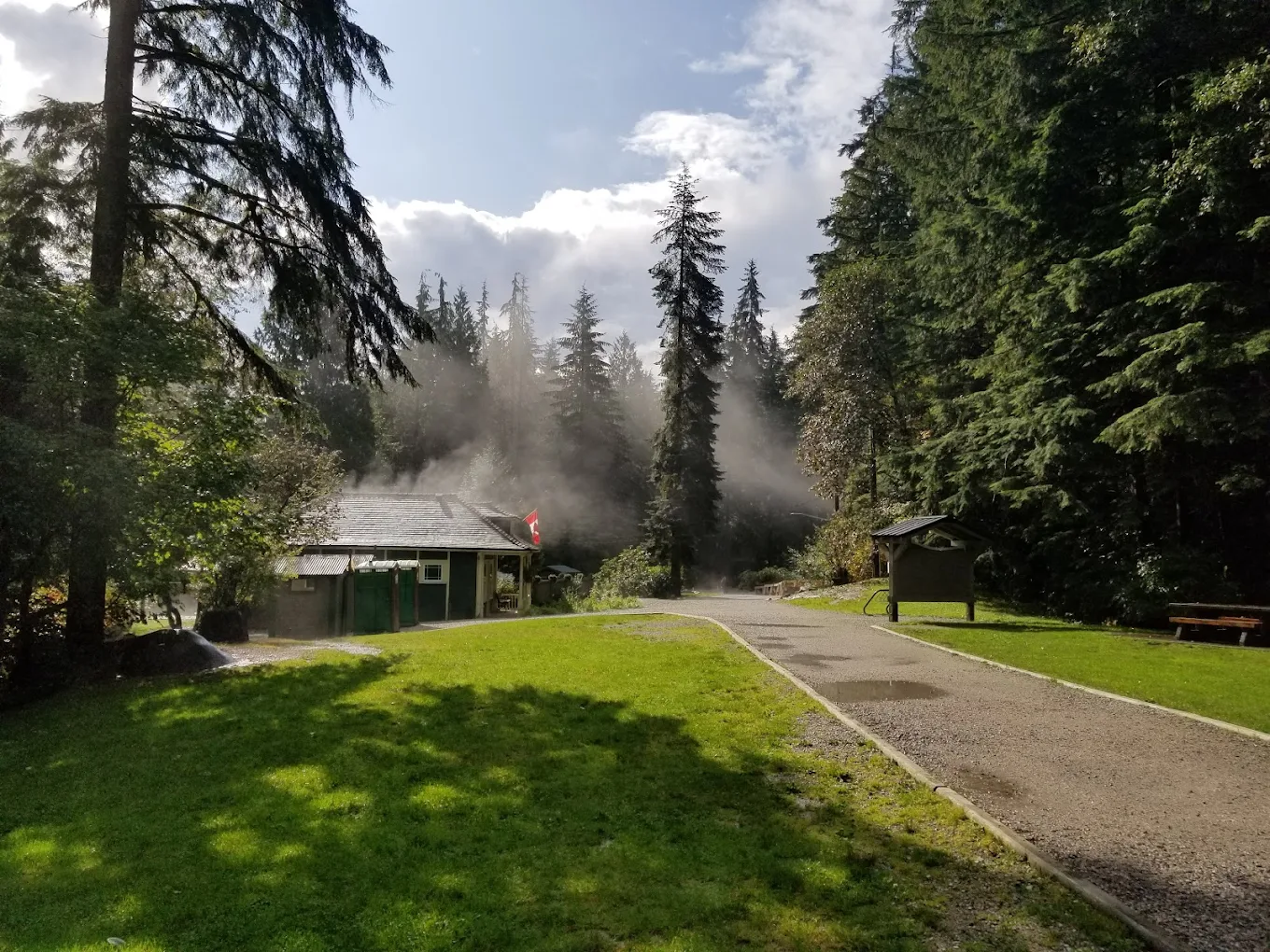 Entrance to Lynn Headwaters Regional Park trail. Keep your dog on leash until you read the trail signs.