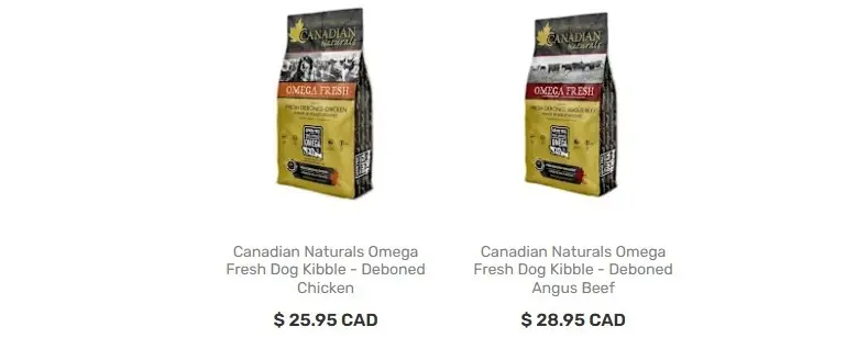 Canadian Naturals Omega Fresh grain free dog kibble line